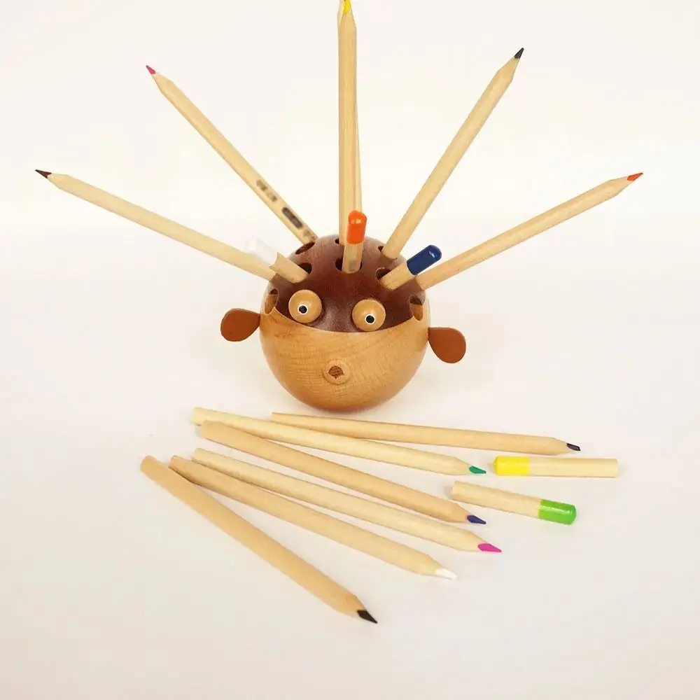 Creative Pen Insert Puffer Fish Pen Holder Wooden Table Decoration Pencil Stand Smooth Surface Pen Container For Children