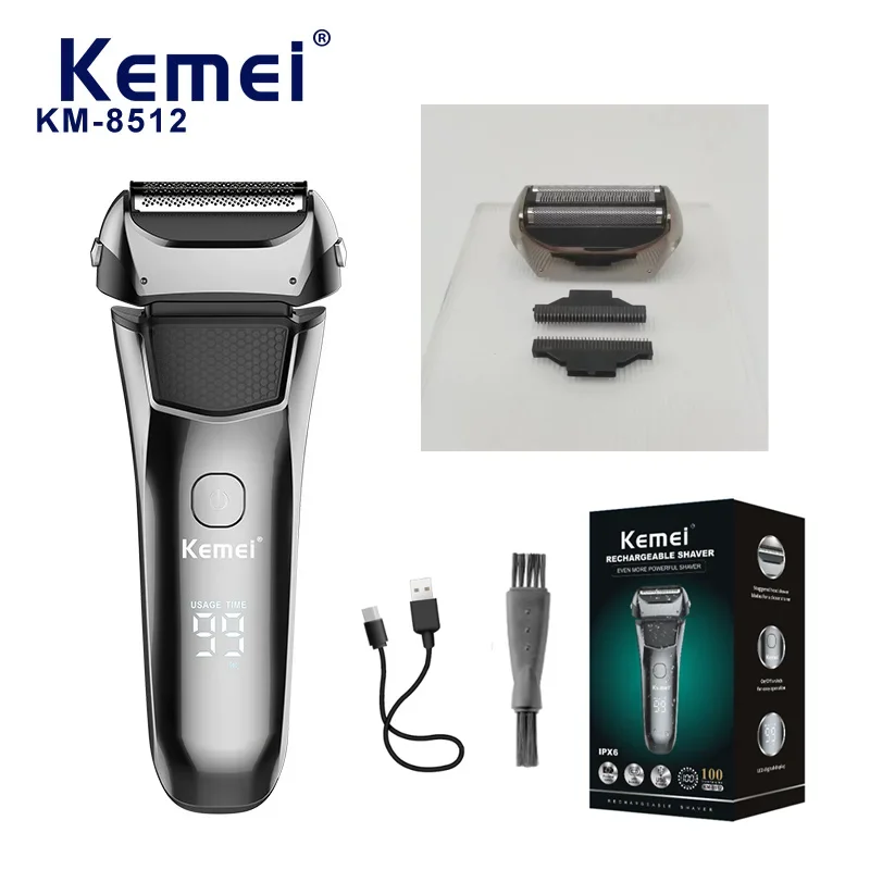 KEMEI Kemei-8512 Men's Grooming Razor, Precision Beard Trimmer, Cordless Electric Rechargeable Shaver