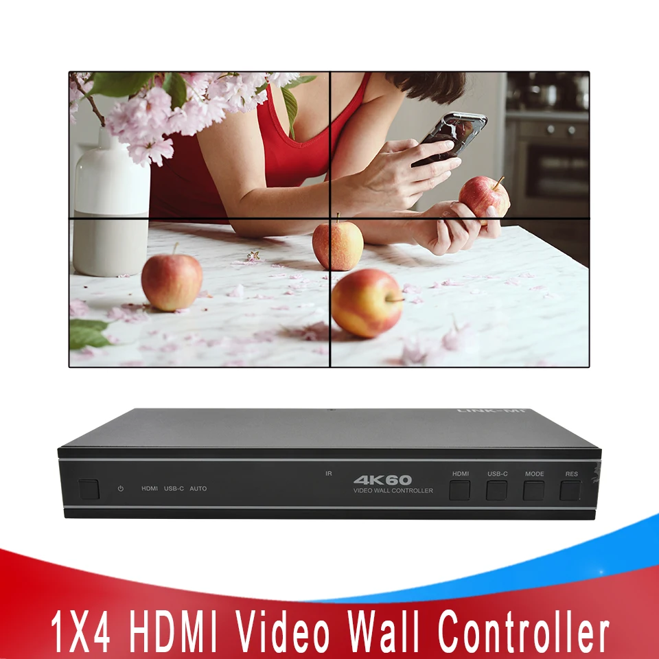 

1X4 1X3 1X2 4K Video Wall Controller 4 Channels HDMI TV Video Wall Processor 2x2