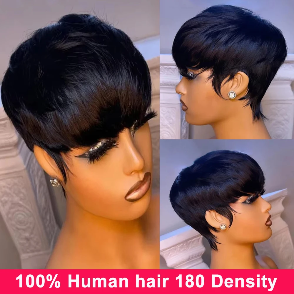 Pixie Cut Wig perruque cheveux humain Full Machine Made Human Hair Pre Plucked No Glueless Wig Short Bob Cheap Human Hair Wigs