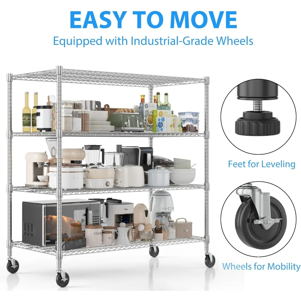 4 Tier Heavy Duty Metal Shelves Storage Racks Commercial Adjustable Wire Shelving Unit for Business Customized Organization