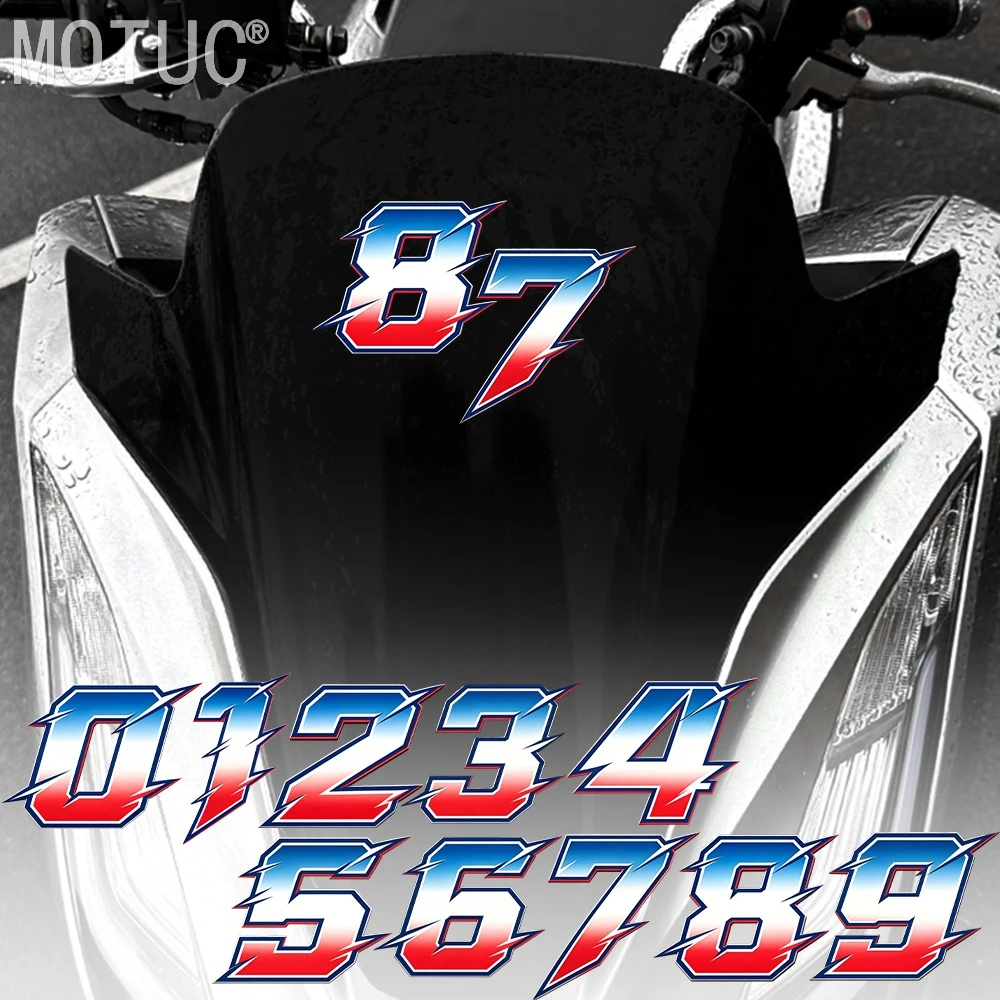 1Pc Blue Red Gradient 0-9 Racing Number Sticker, Waterproof Vinyl Decal for Motorcycle Car