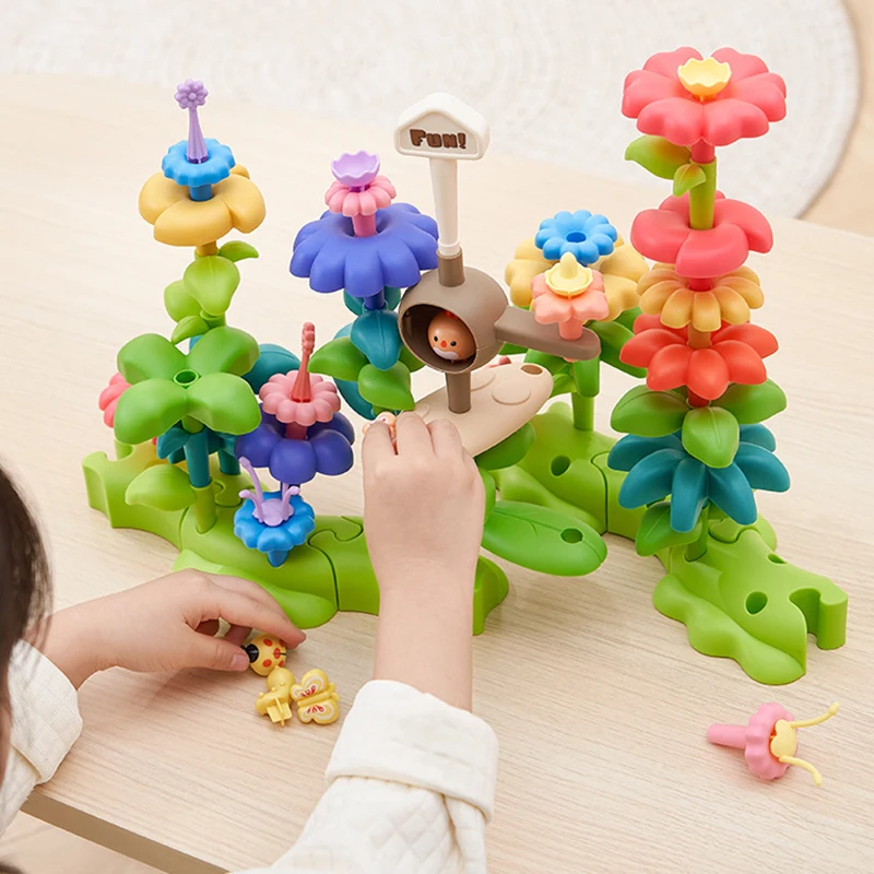 Girl Flower Garden Building Block Set Big Size Stacking Bricks DIY Assembly Floral Decoration Educational Toys for Children