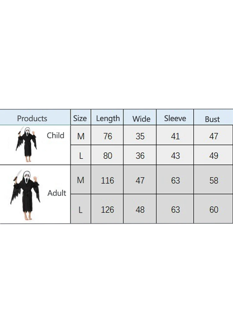 Halloween Family Horror Theme Scream Costumes Demon Fancy Dress Carnival Party Club Death Ghostface Costume Boys Teens