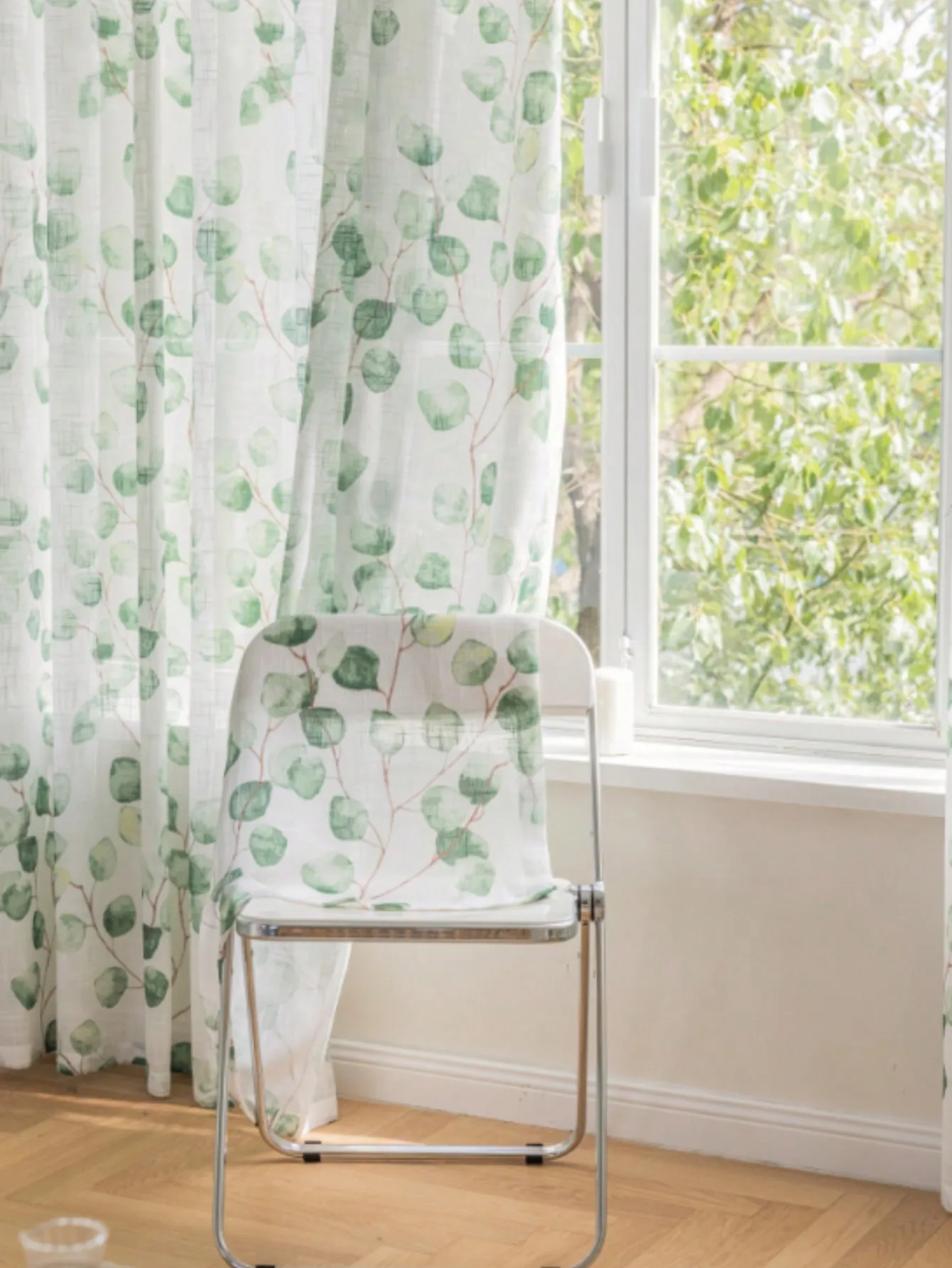 Chinese Wholesale Luxury Green Turkish Linen Look 100%Polyester Floral Designs White Sheer Curtain for Home Cafe Kitchen