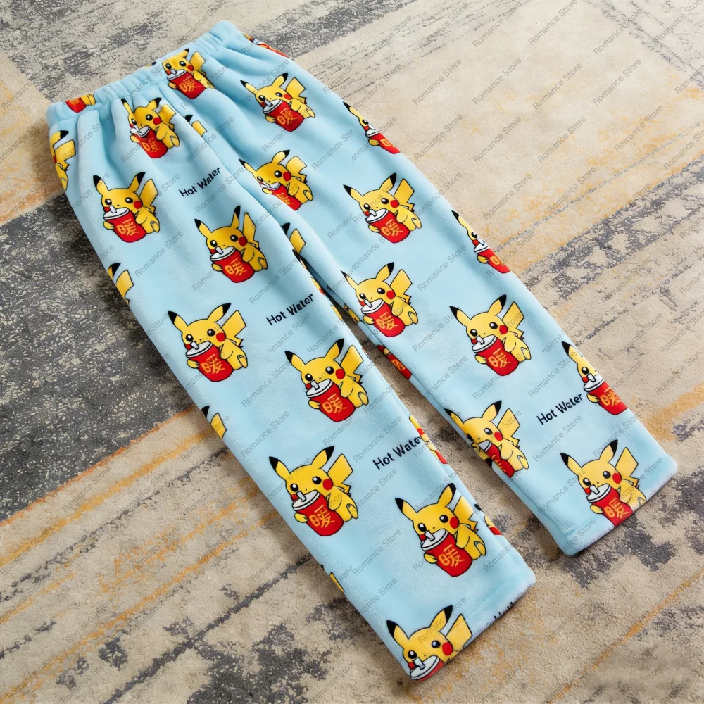 

Women Early Spring Flannel Pajamas Pants Cute Pikachu Print Warm Soft Sleepwear Bottoms Women's Pajama Pants Household Pants