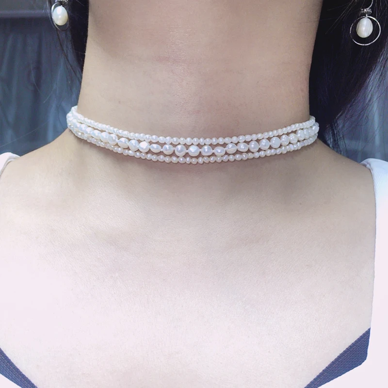 

Natural Fresh Water Pearl Chocker Necklace For Women Girl Fashion Jewelry Multi Layers Addjustable Clasp Classic Elegant Baby