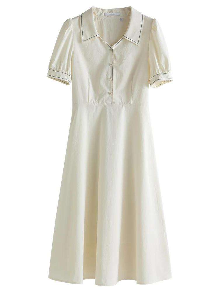 ZIQIAO-Robe chemise mi-longue à manches bouffantes pour femme, robe trapèze, tempérament français, occasion formelle, été, nouveau