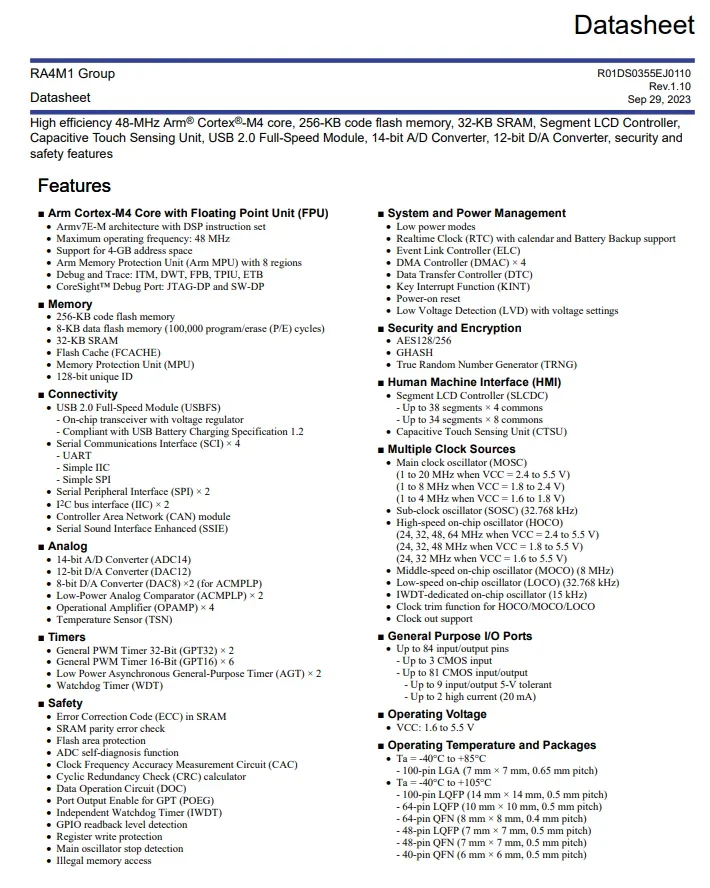 Microplaqueta IC do microcontrolador, Córtex do BRAÇO, M4, R7FA4M1AB3CFM, R7FA4M1AB3CFML, LQFP64, 48MHz