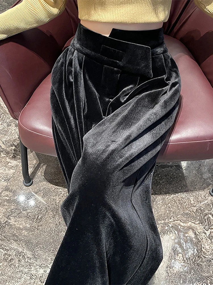 Pantaloni a gamba larga a gamba dritta a vita alta in velluto Bla Pantaloni da passaggio casual per pendolari invernali da donna alla moda