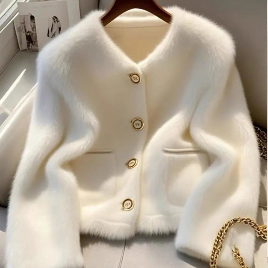 

2026 autumn and winter new mink fur coat women's fur integrated imitation fur small fragrant plush thickened coat women