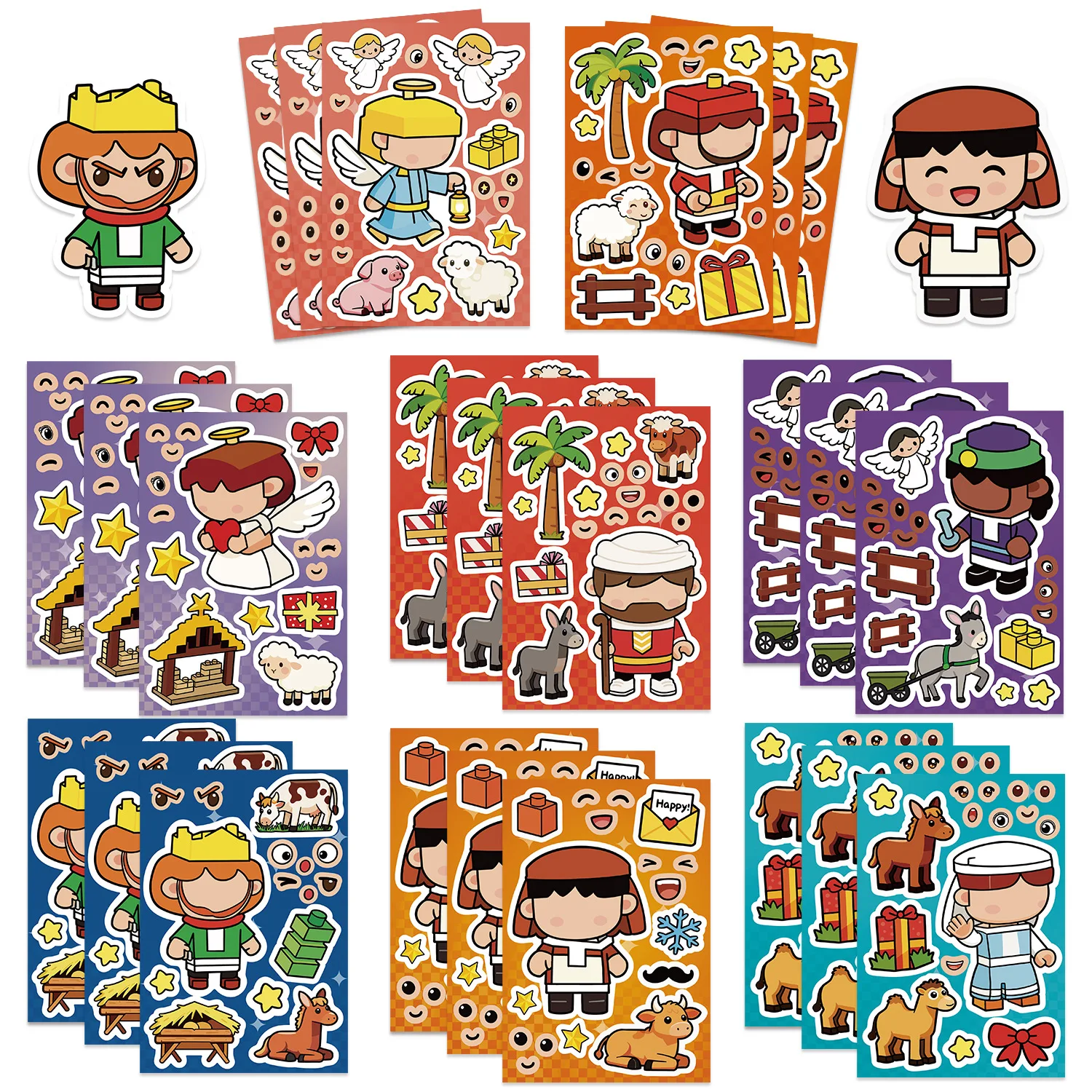 8-Style Cartoon Angel Make a Face Puzzle Stickers Waterproof Decals for Phone Case Notebook Luggage Office Supplies Decoration