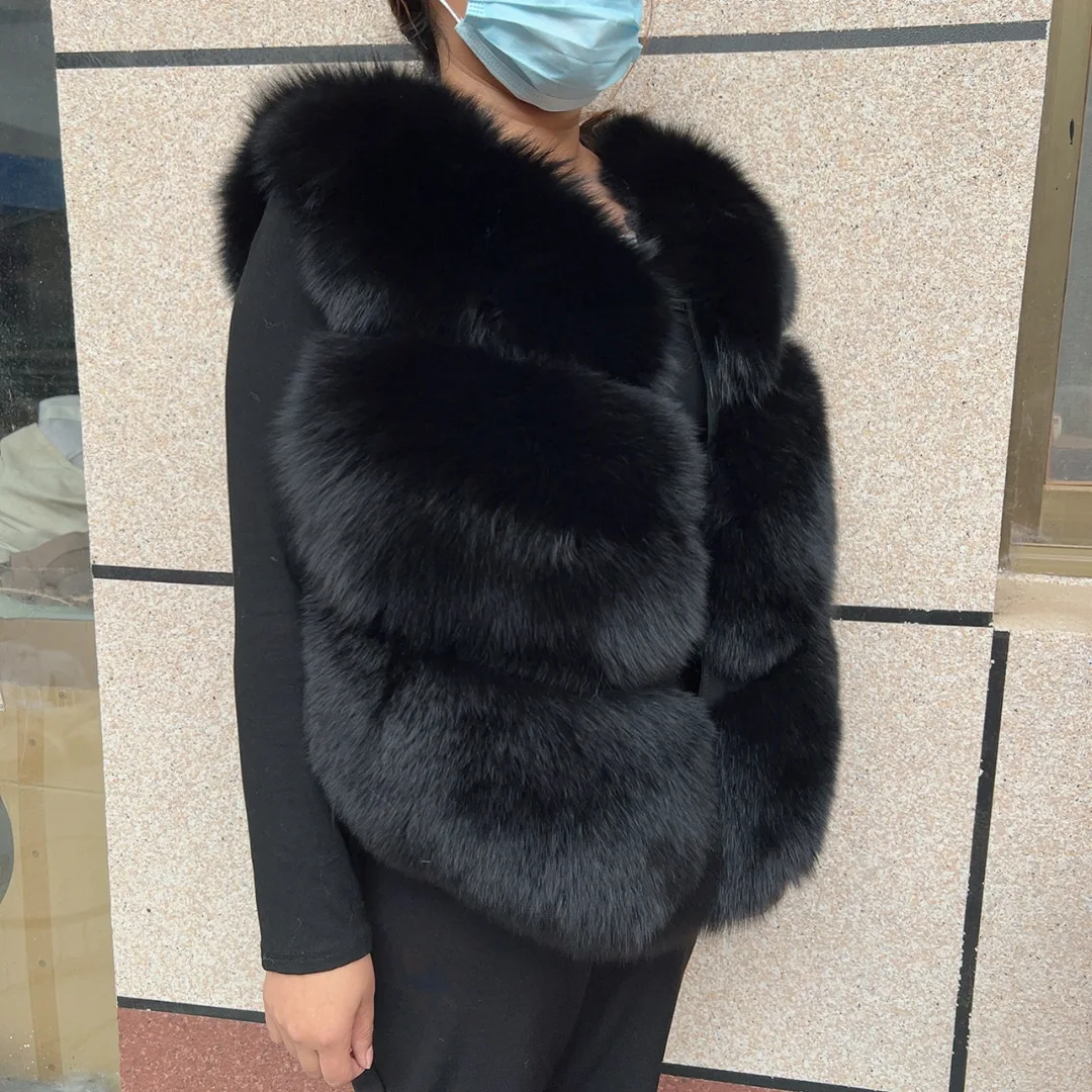 

Женский меховой жилет HUAQIUMEISI: модный жилет из натурального лисьего меха, 3 ряда высококачественного меха, 100% натуральный мех.