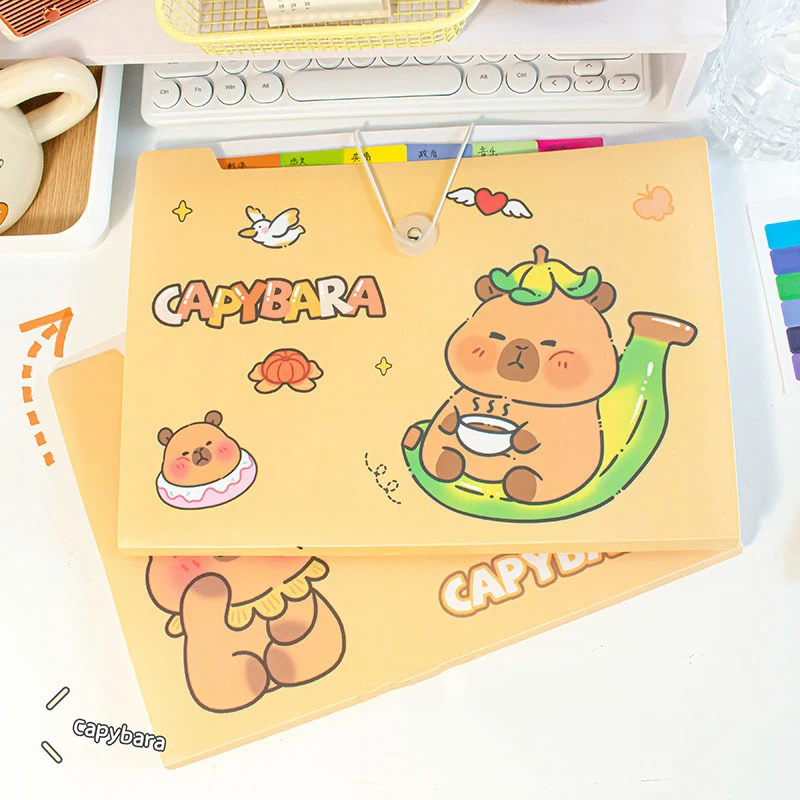 Kawaii Student Folder Capybara Organ Bag A4 Large-capacity Information Classification Multi-layer Test Paper Storage File Bag