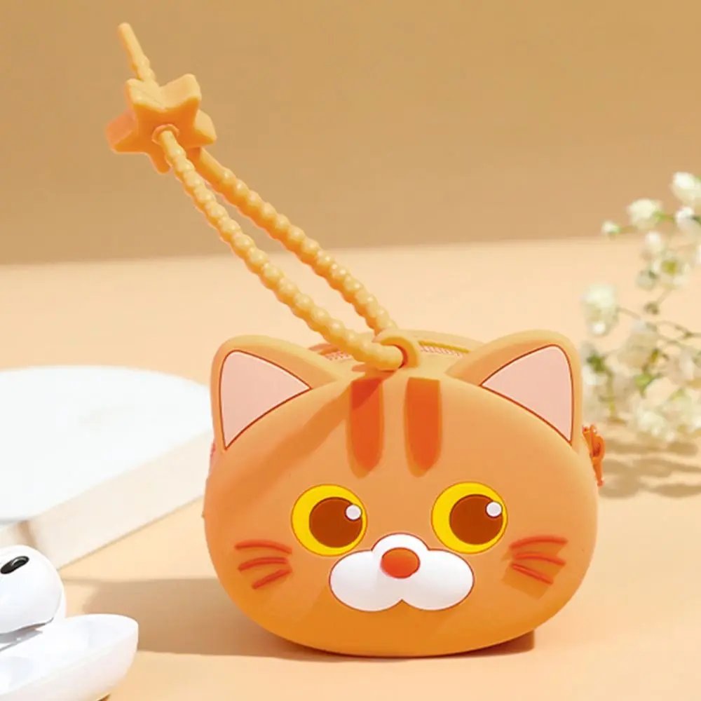 Porte-monnaie en silicone de dessin animé solide portable pour hommes, mini sac de rangement pour écouteurs, portefeuille chat mignon, sac de rangement pour câble de données INS