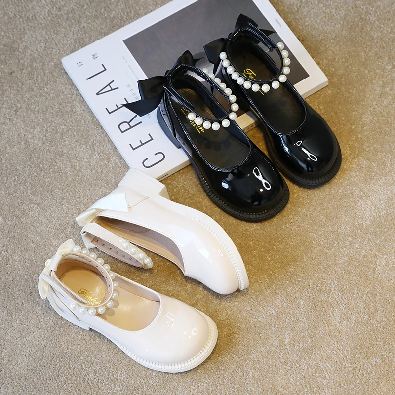 

Children Spring Autumn Fashion Girl Glossy Leather Shoes Princess Causal Dress Flats Sweet Bowtie Kids School Mary Jane Shoes