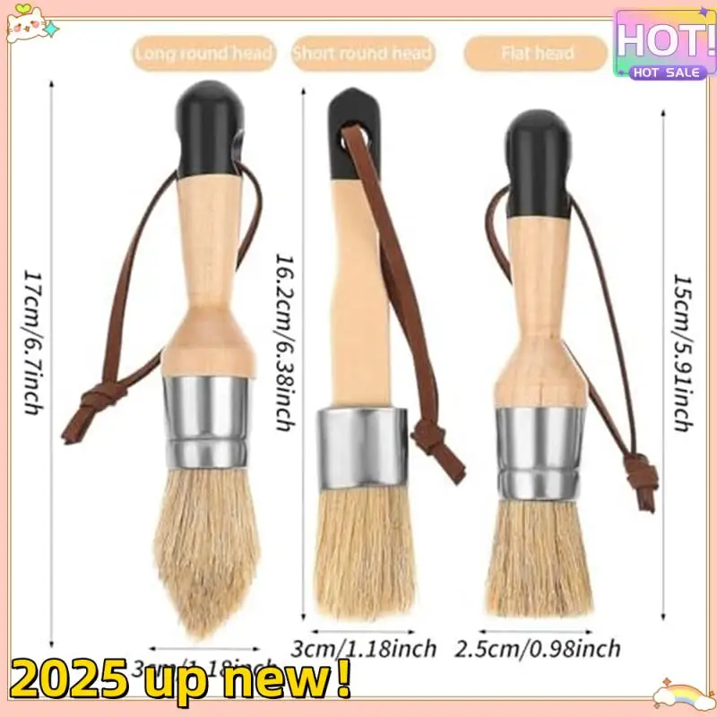 3 Pack Chalk Paint Brushes Set Kit For Furniture Reusable Flat And Round Chalk Paint Brushes Set For Folk Art Home Decor