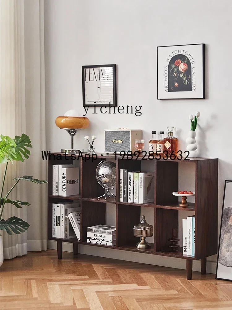 b18 Nordic Solid Wood Bookshelf Floor Shelf Oak Black Walnut Color Grid Cabinet