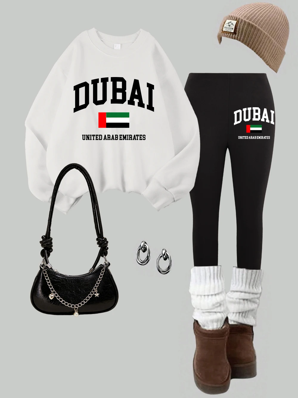 

Женский свитшот с принтом Дубая, Объединенных Арабских Эмиратов, леггинсы, комплект, модная теплая толстовка с капюшоном, брюки, осенняя женская одежда