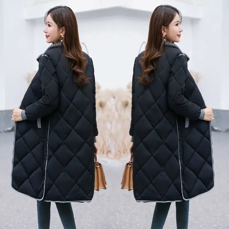 Women Long Coats Warm Loose Outwear Stand Collar Winter Jackets Female Parkas 2023 Autumn Winter New Korean Down Cotton Overcoat