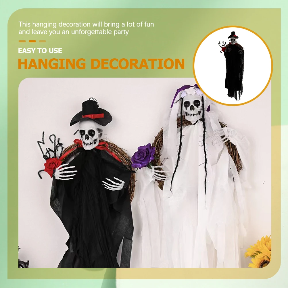 

Halloween Skull Ghost Wreath Front Door Wall Hanging Decor Haunted Party Garland Supplies Festive Atmosphere Hanging