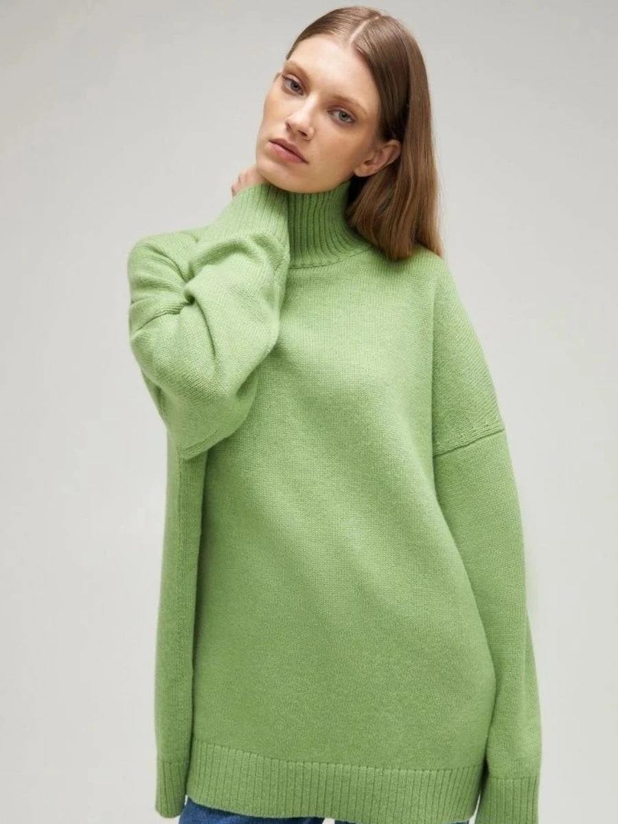 

Blubelle New Autumn Winter Women's Mock Neck Sweater Loose Knit Soft Wool Blend Fabric Warm Casual Daily Jumpers