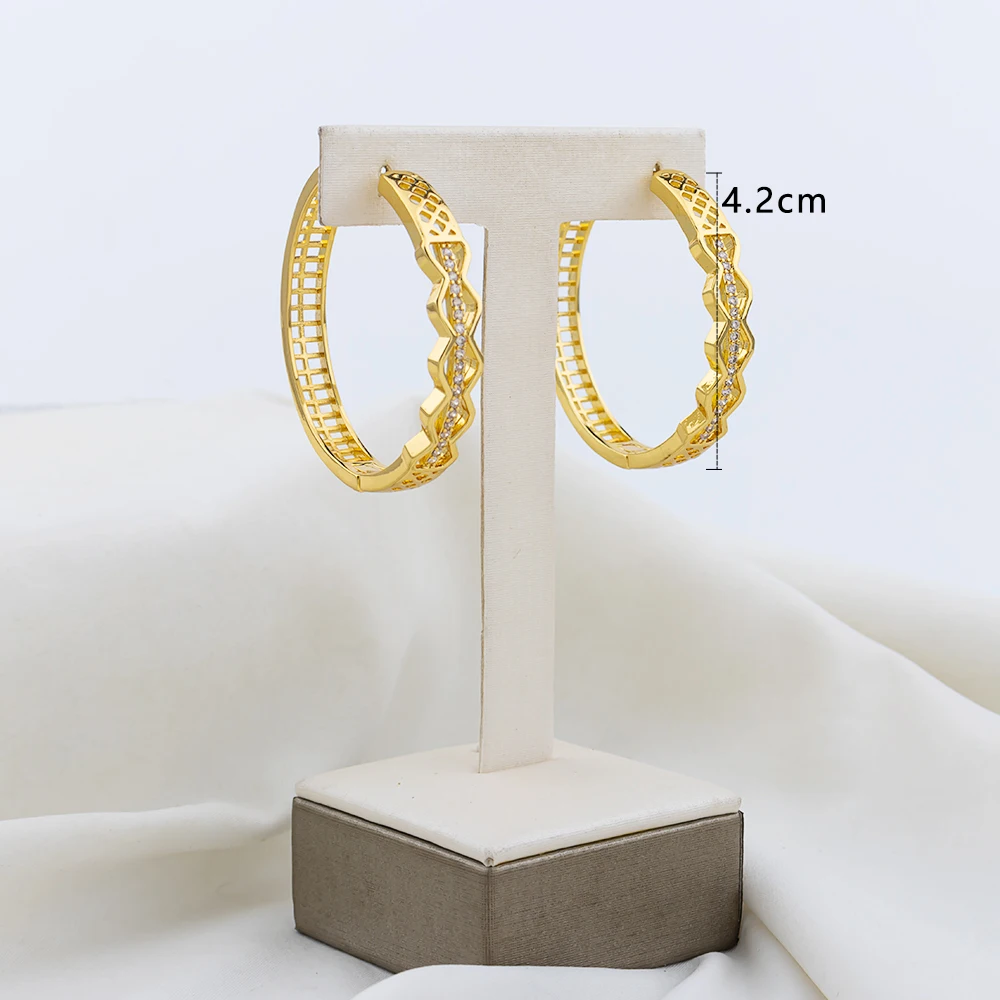 4set Gold Farbe Creolen für Frauen Exquisite Mode Runde Hohl-out Hochzeit Kupfer Ohrringe Engagement Schmuck Zubehör – Detail 15