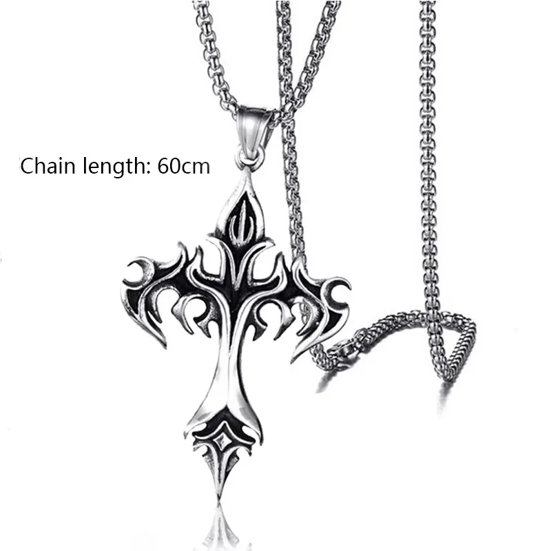 Stainless Steel Necklace Flame Retro Cross Titanium Steel Casting Men Pendant Necklace Type image 6