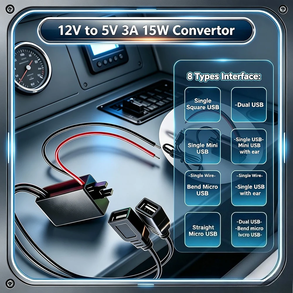 12V to 5V 3A 15W Auto Step Down Buck Converter DC-DC Supply Male Female Micro USB Adapter Power Protection Car Power