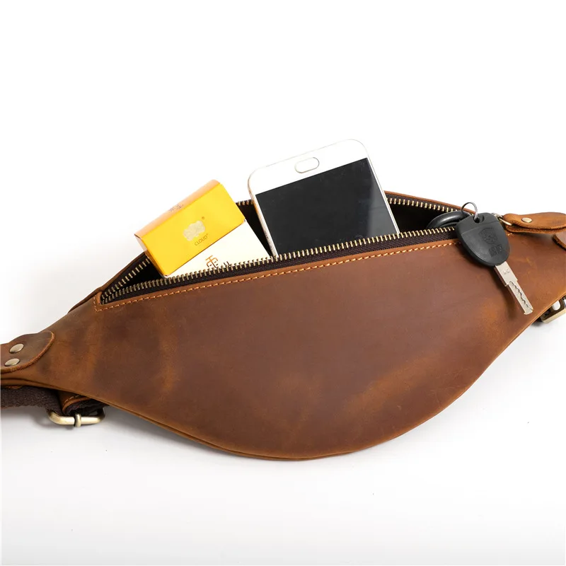 2021 Men's Retro Crazy Horse Leather Waist Bag, Retro Casual Leather Crossbody Bag for Outdoor Travel