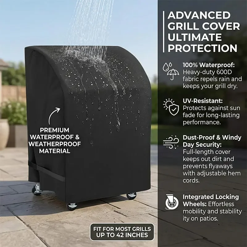 32 inch Gas Barbecue Stove Cover,210D Outdoor Rainproof Waterproof BBQ Cover,Folding Side Table Barbecue Charcoal Grill Cover