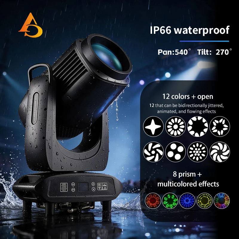 Outdoor 480W IP66 Waterproof Beam Moving Head Light DMX Colorful Rainbow Effect Atomized Outdoor DJ Performance Stage Light
