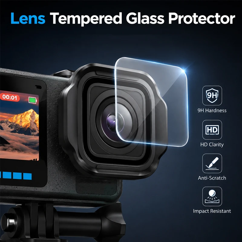 Displayschutzfolien aus gehärtetem Glas für GoPro MISSION 1/1 Pro Kameraobjektiv, Schutzfolien aus Glas, 9H Härte, vollständig abdeckende Folien ﻿ – Detail 6