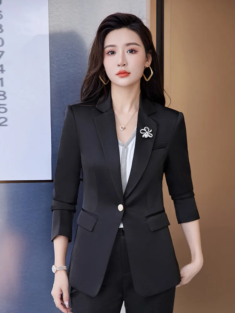 Business Chic Jacket Fashion Elegant Commuter Classic Simple Blazers Office Lady Slim Solid Color Office Clothes New 2023