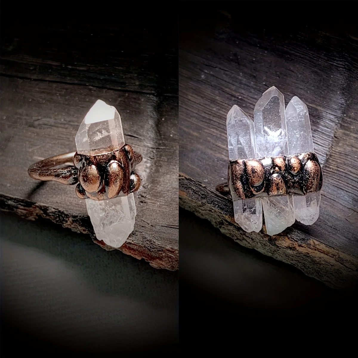 YEEVAA 1pc Vintage Ring Inlaid Natural White Crystal Adjustable Jewelry For Female Two Styles To Choose (1 Crystal Or Three)