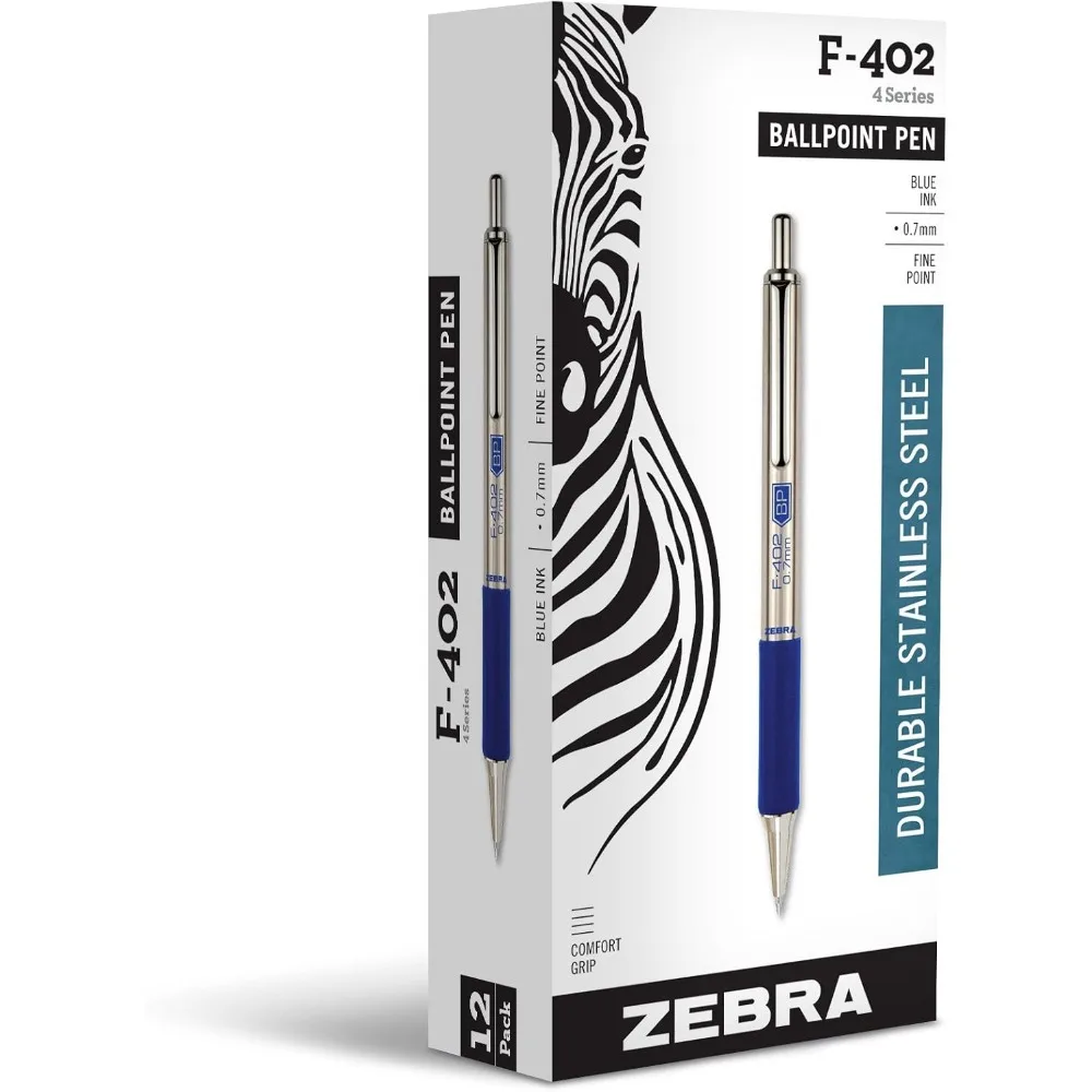 

Шариковые ручки Zebra F-402, 12 шт., синяя тонкая точка, плавное письмо, нескользящая ручка