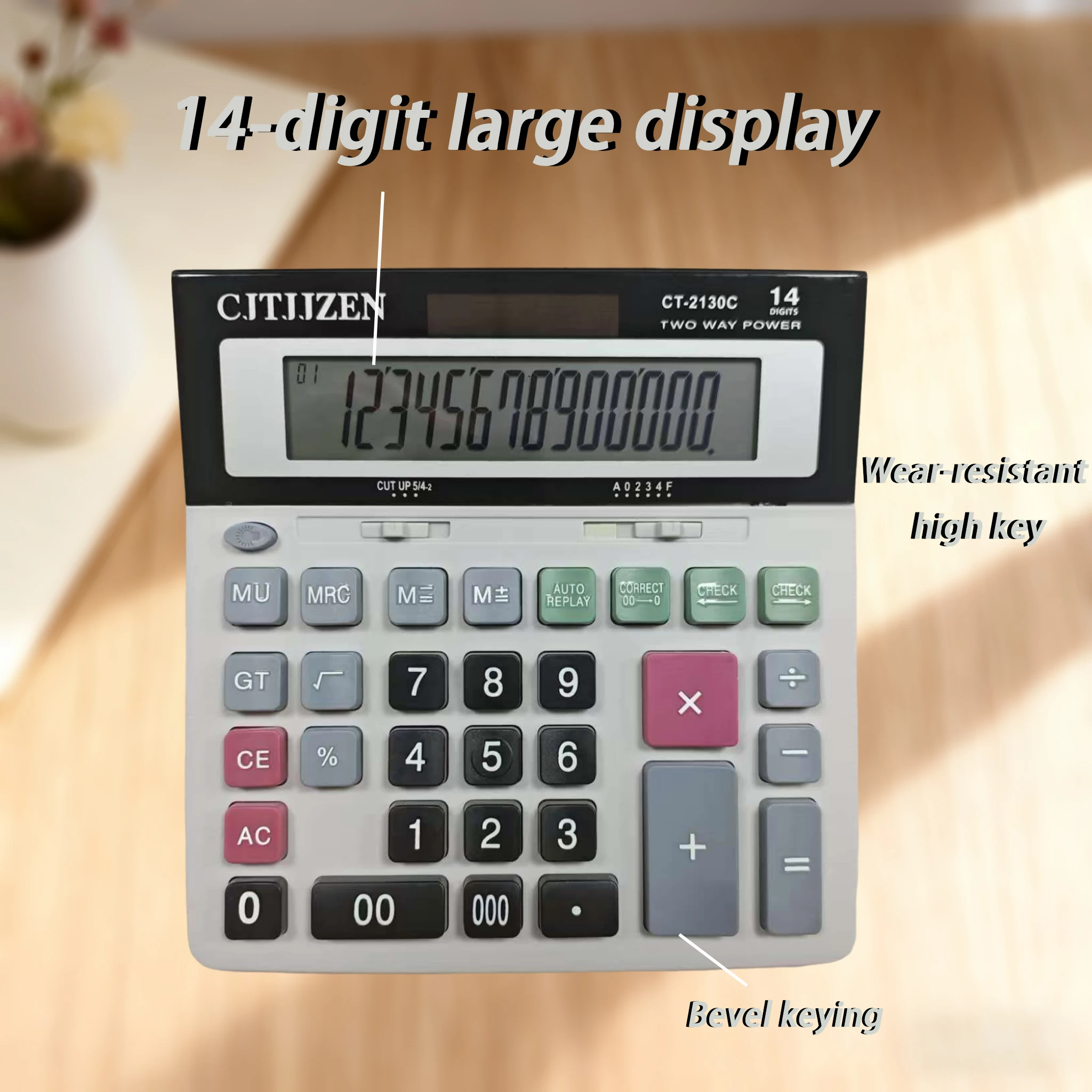 Calcolatrice elettronica a 14 cifre con doppio alimentatore solare e a batteria, adatta per ufficio, scuola e contabilità