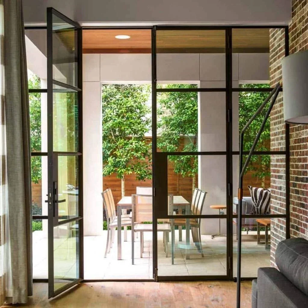 

Black Steel Frame Exterior Double Glass French Aluminum Entry Swing Glass Doors