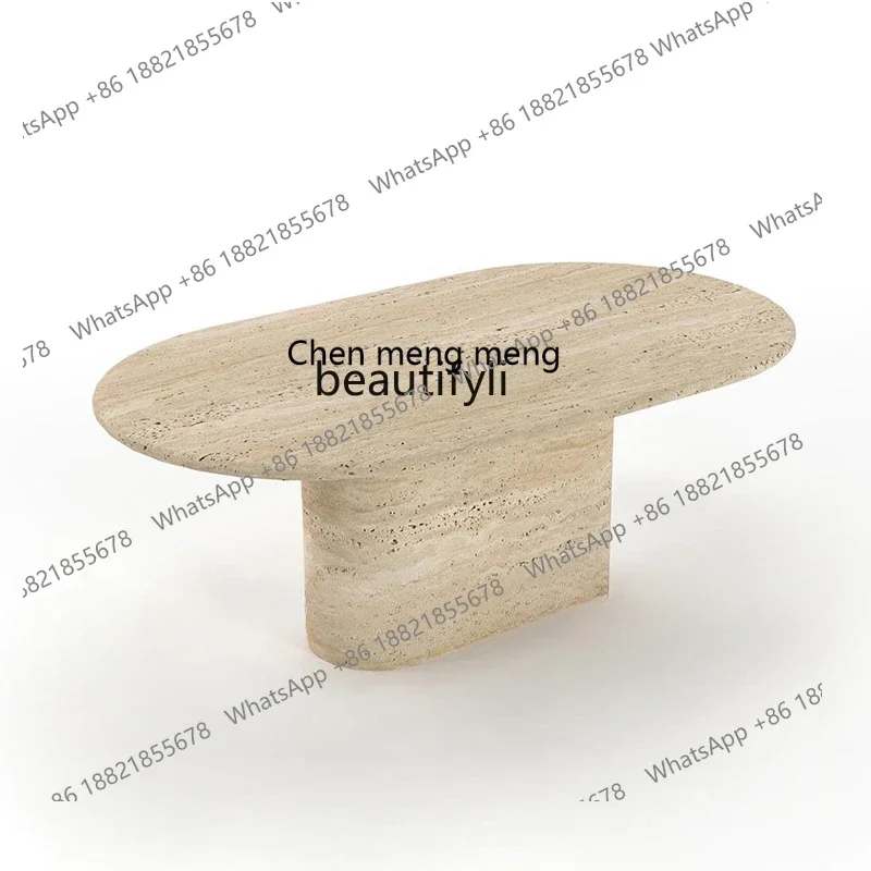 

D176 H Wabi Sansan natural Roman travertine oval marble coffee table designer living room sofa coffee table