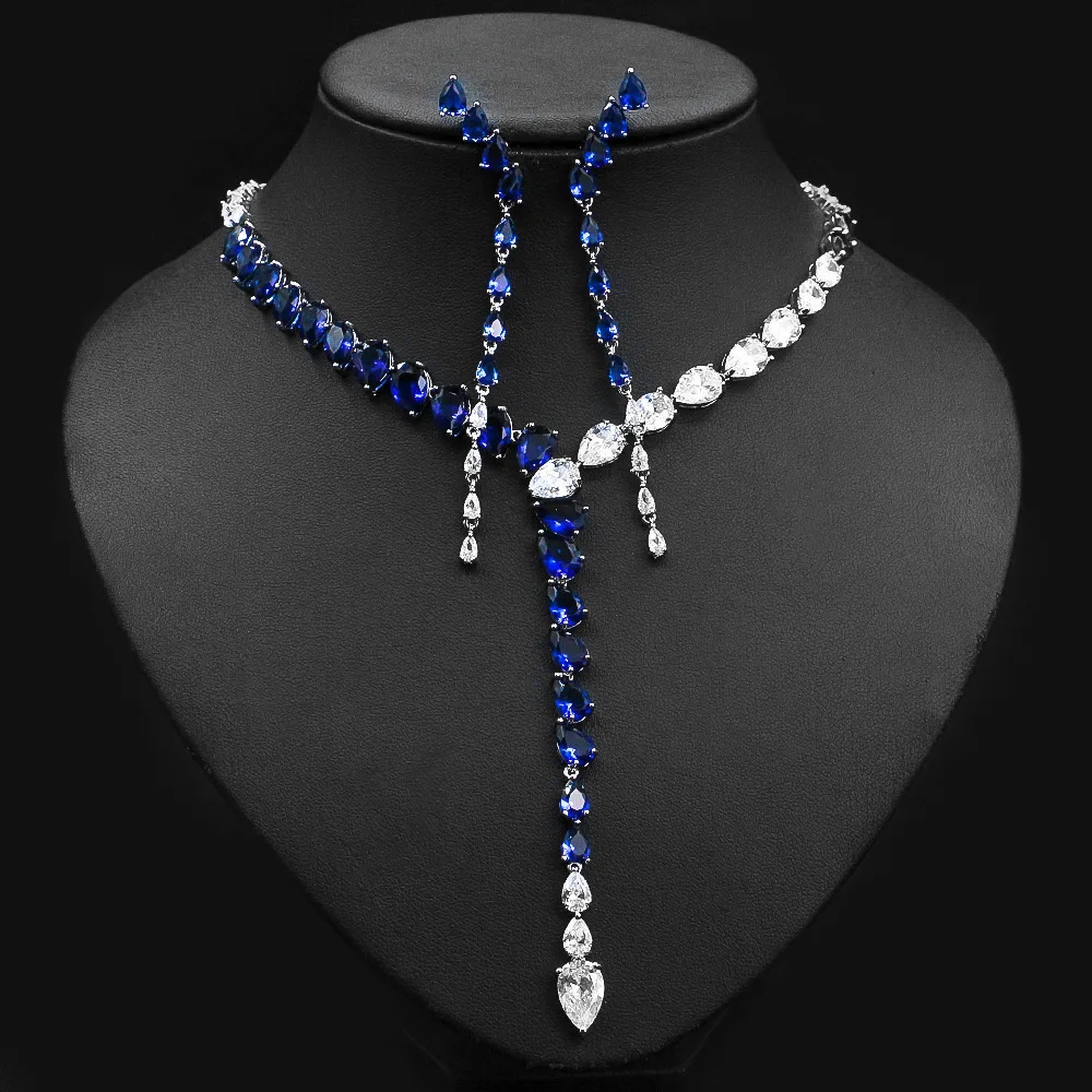 Ensemble de bijoux en pierre précieuse pour femme, magnifique robe de mariée, épissage en deux documents, goutte d'eau, synthétique, collier, boucles d'oreilles, 1 ensemble