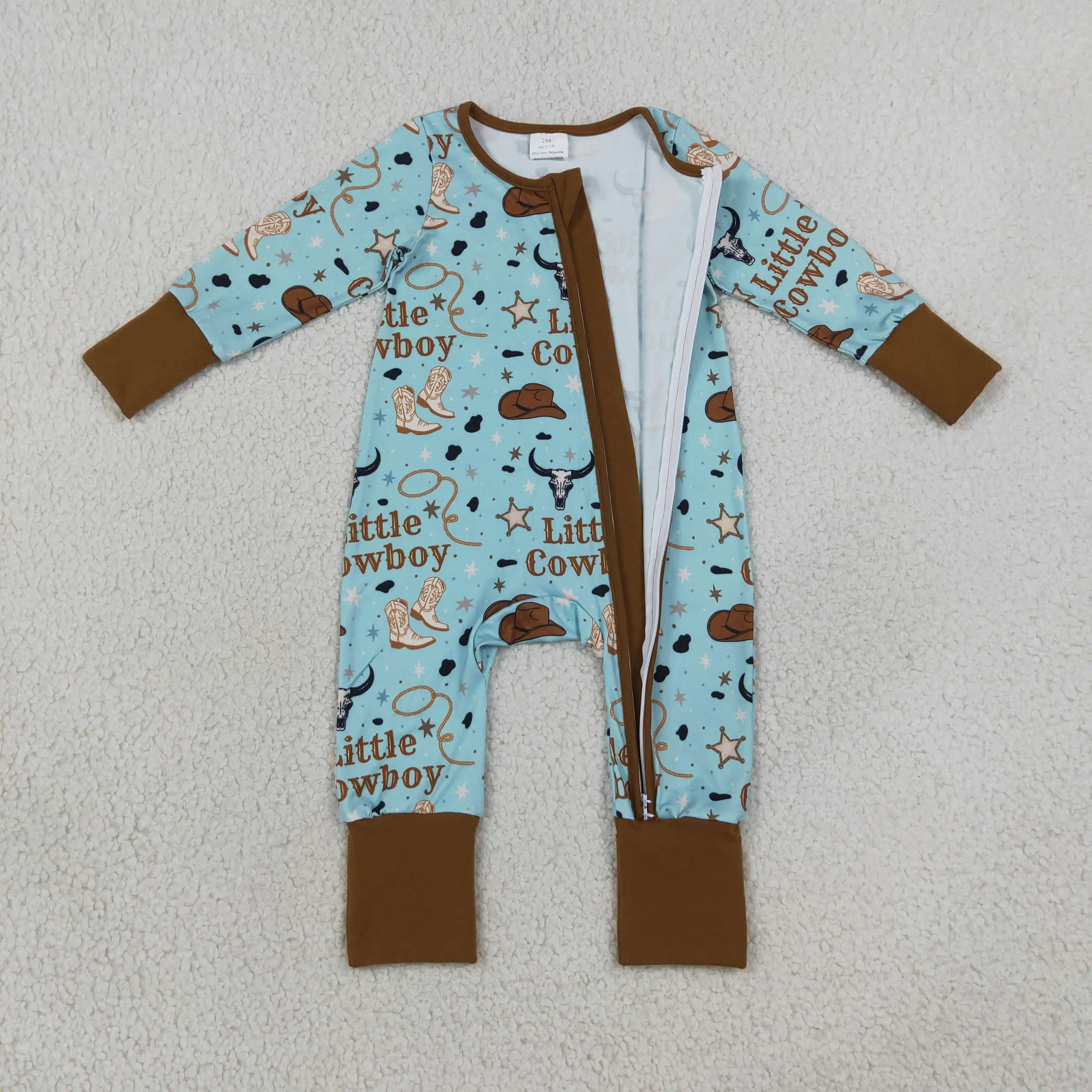 Wholesale Baby Boy Children Western Long Sleeves Cow Print Toddler Zipper Romper Kids Infant Newborn Coverall Bodysuit Clothes