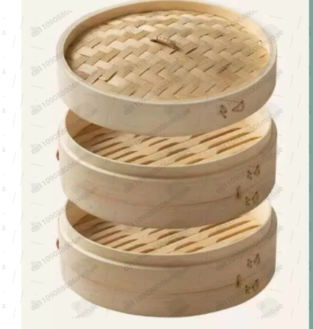中華餃子用竹蒸し器-20cm-蓋付き-ハンドル付き点心用
