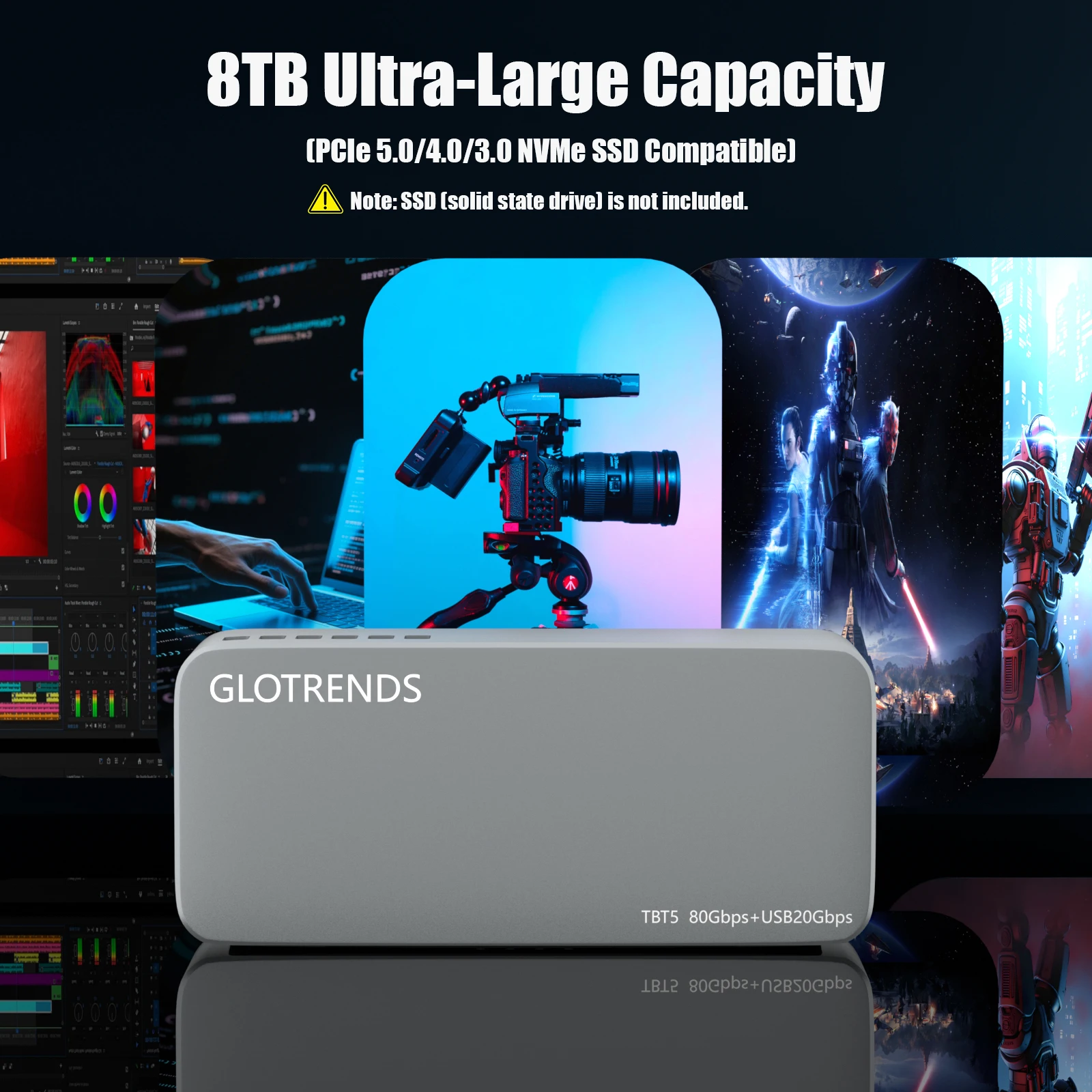 80Gbps M.2 NVMe SSD Enclosure, Compatible with Thunderbolt 5/4/3/USB4 and USB 3.2(20Gbps)/3.1/3.0/2.0