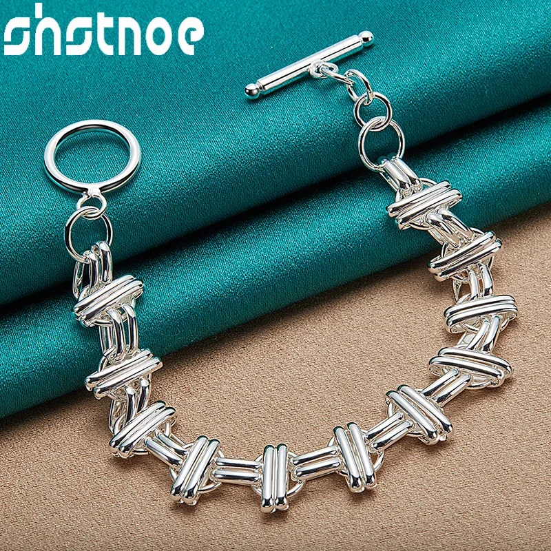 SHSTONE 925 Sterling Silver Round Cross Religion Chain Bracelets For Women Jewelry Christmas Birthday Party Gifts Wholesale