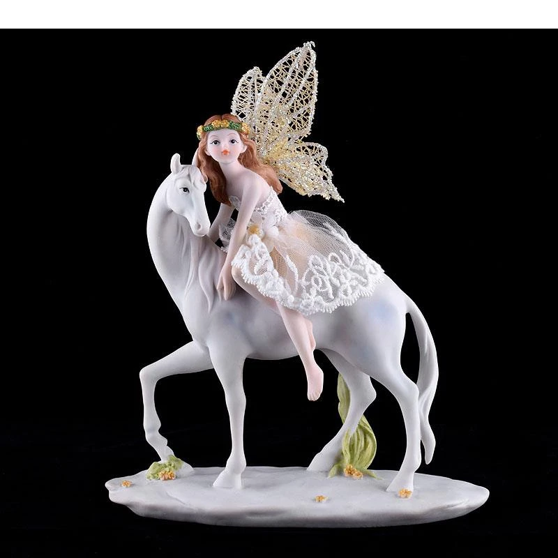 Flower Fairy Girl Riding A White Horse Characters Resins Angel Ornaments Desk Decoration Figurines Statue Modern Home Decor