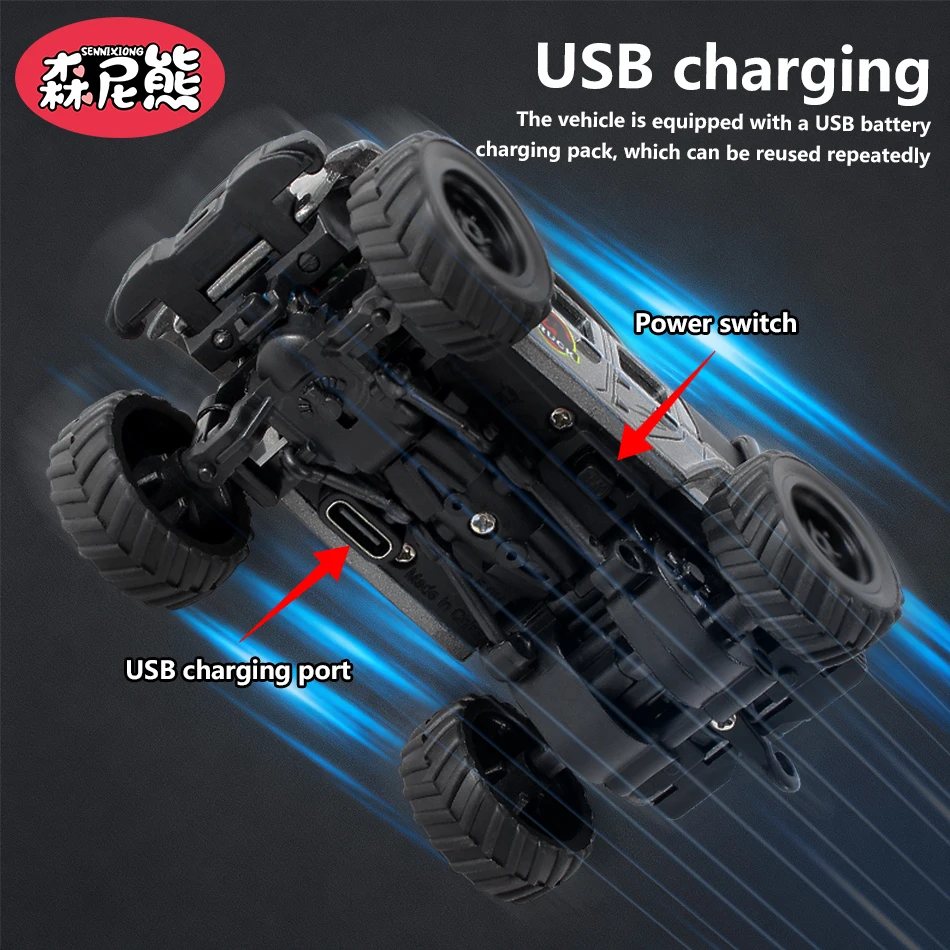SENNIXIONG 1:64 MINI Alloy Electric Remote Control All Terrain Vehicle Light Climbing Truck Toy for Children Gift