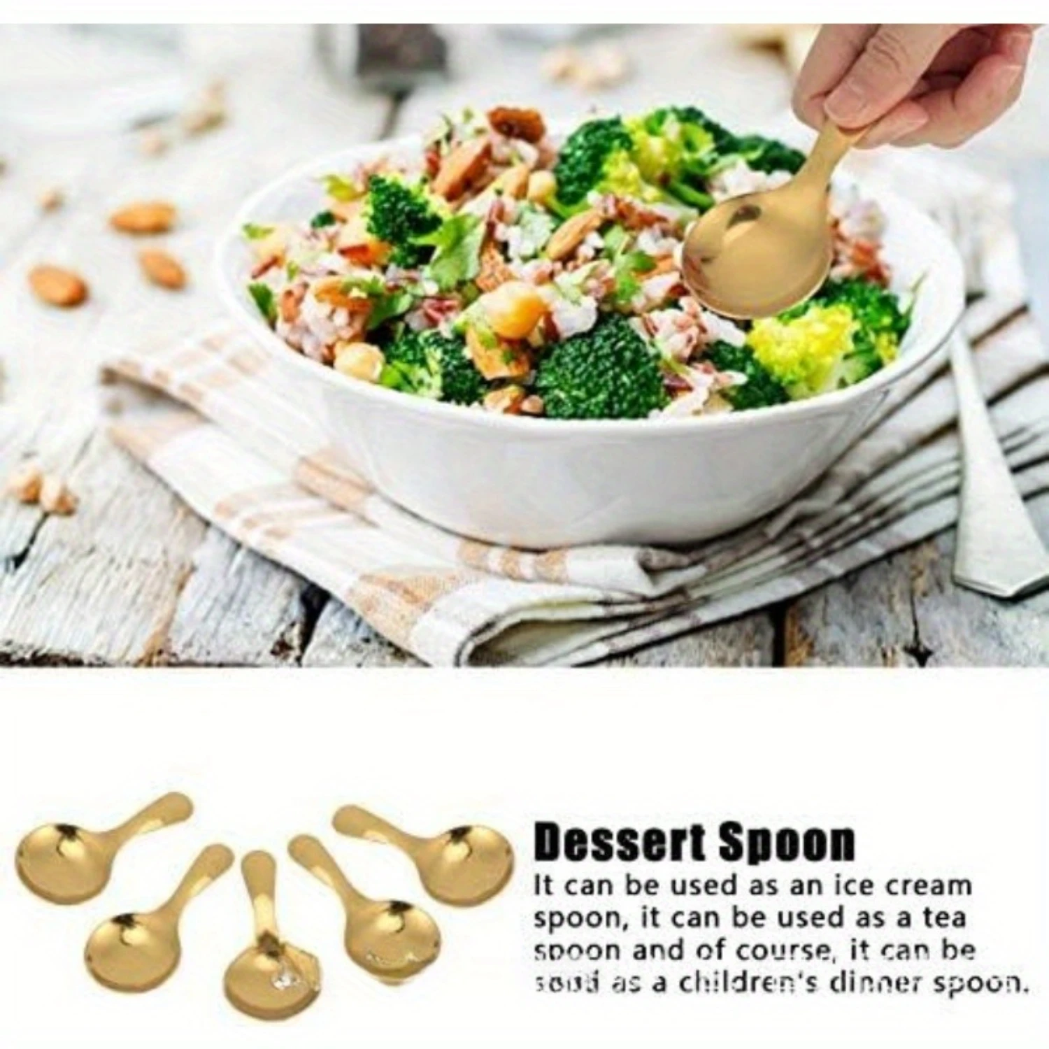 5-Piece Stainless Steel Dessert Spoon Set - Multipurpose Ice Cream, Tea, and Children's Dinner Spoon - Elegant Gold Finish