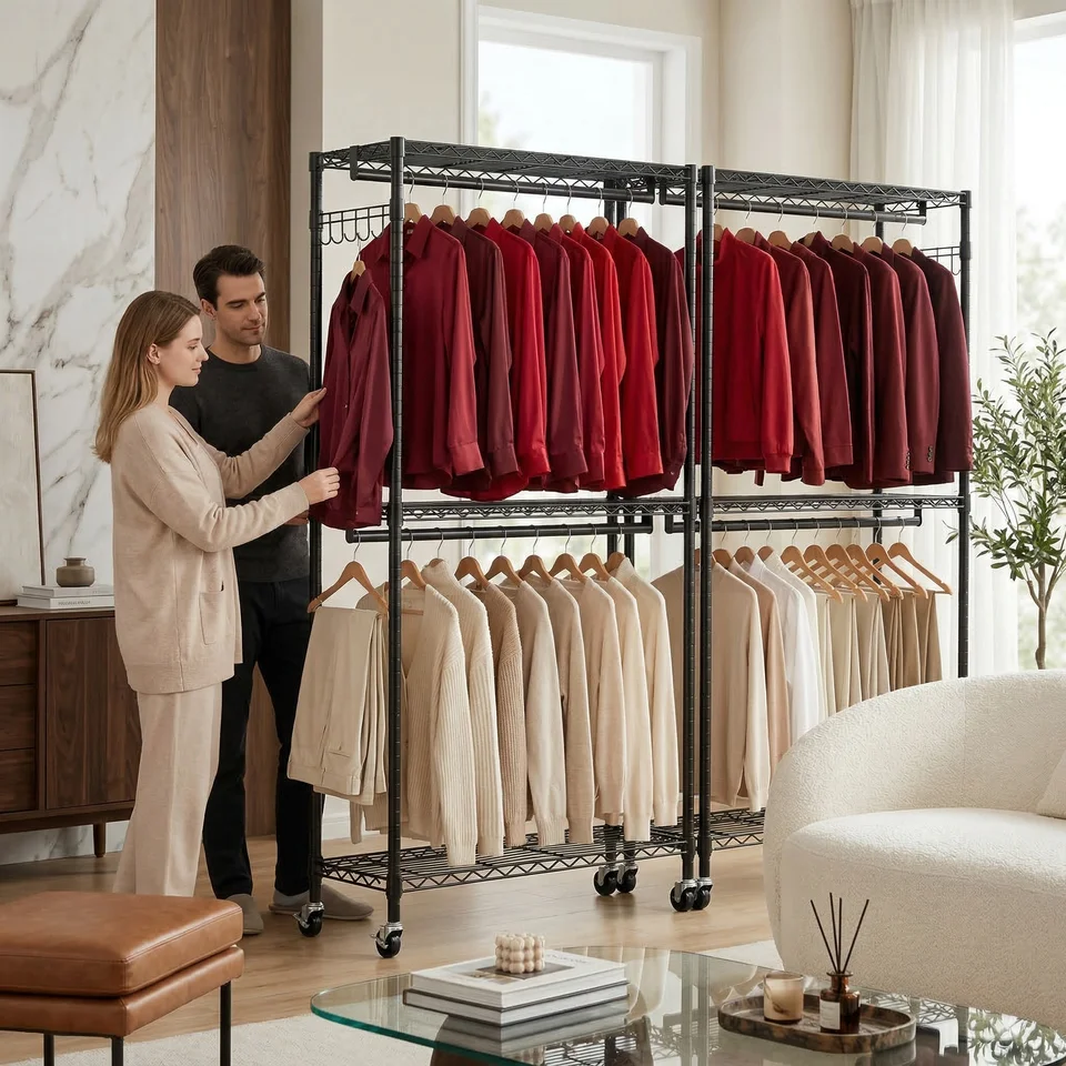 3 Tier Rolling Clothes Rack Closet Organizer