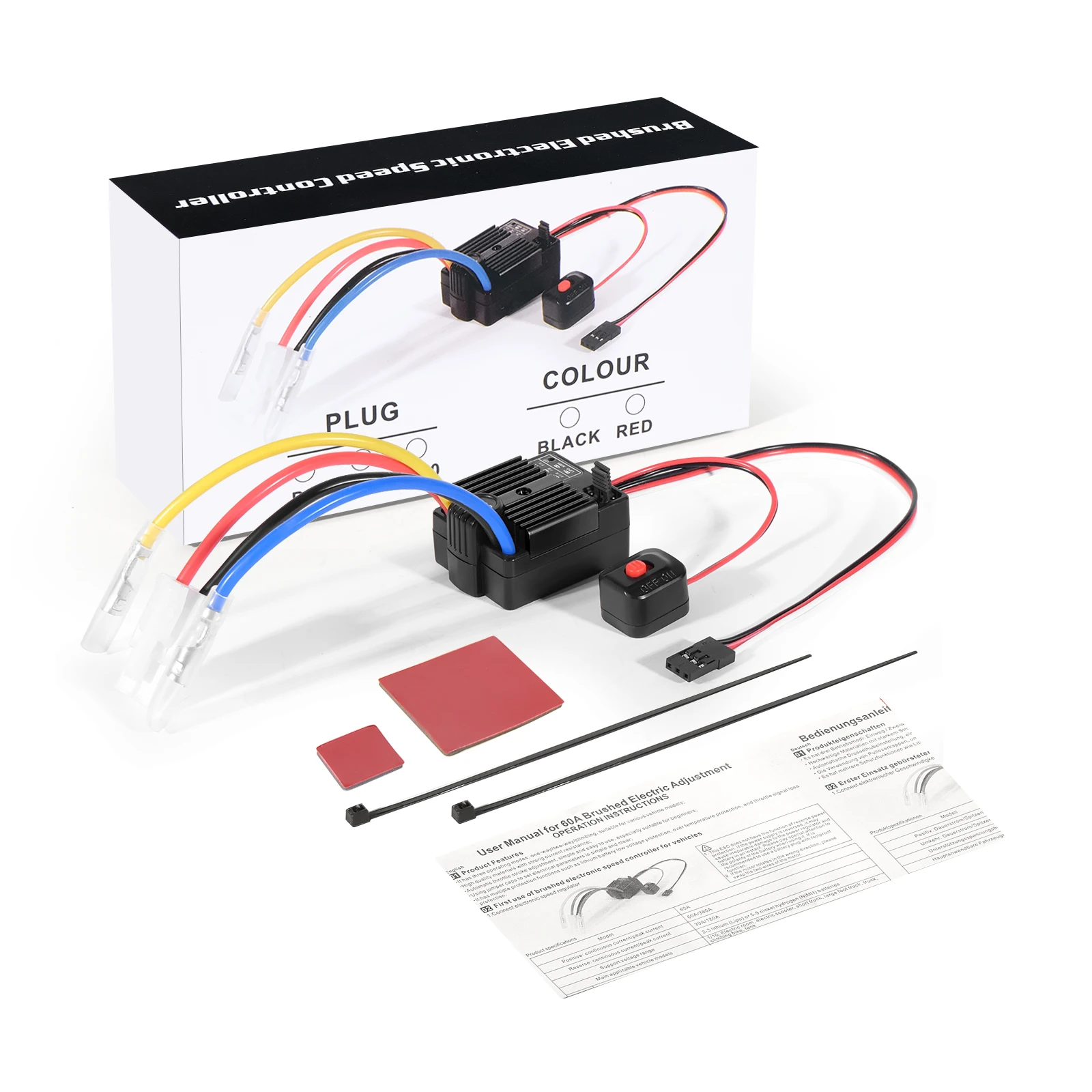 

ZuruKin HG1060-60A-BT 60A ESC с щеточным двигателем, T-образный разъем, черный, для радиоуправляемых моделей 1/10: машин, грузовиков, багги, краулеров, танков, 2-3S LiPo, с BEC 5.35V/3A