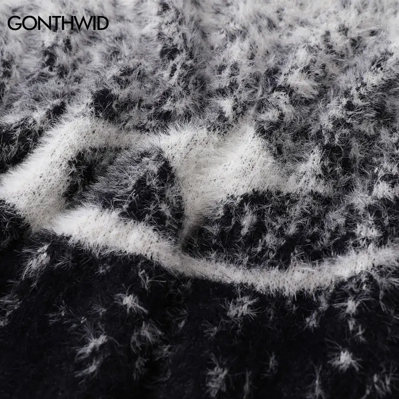 Harajuku Mohair Sweater Y2K Knitted Star Fuzzy Fluffy Gradient Pullover Jumper Streetwear 2024 Men Hip Hop Loose Cozy Sweaters